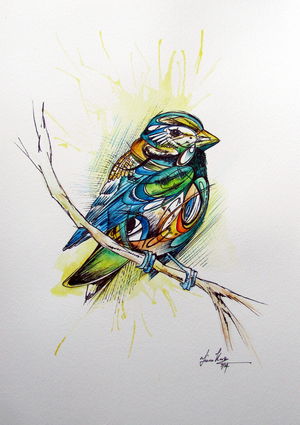 Blue Green Bird 1