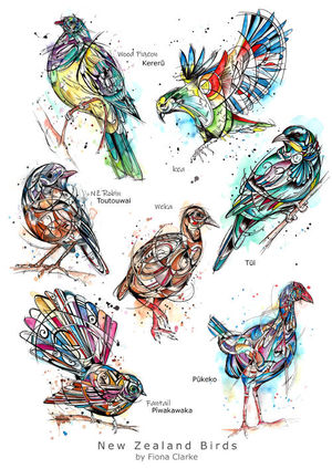 Inked New Zealand Birds