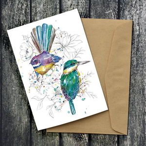 Sketchy Kingfisher and Fantail Greeting Card
