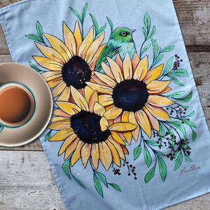 Waxeye and Sunflowers TEA TOWEL