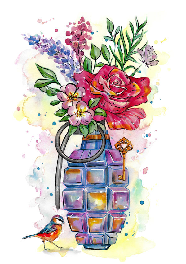 Flower Grenade other FionaClarkeART.co.nz