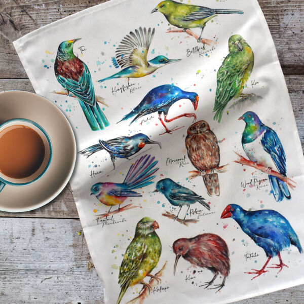 NZ Birds TEA TOWEL Tea Towels FionaClarkeART.co.nz